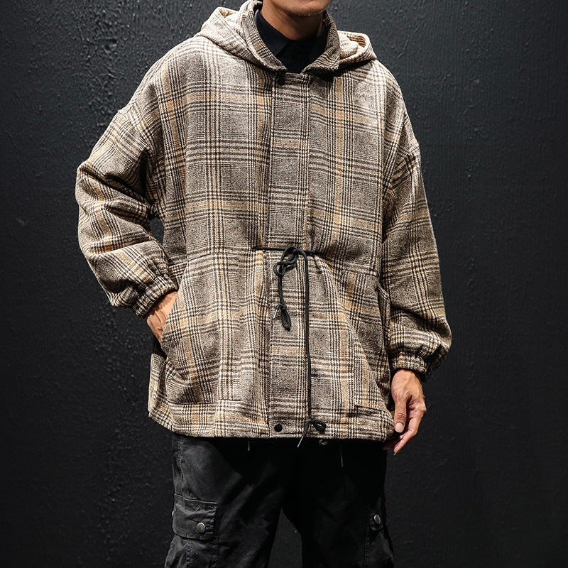 Men's Plaid Casual Loose Hooded Jacket - Bellarte Enchanté Men's Plaid Casual Loose Hooded Jacket